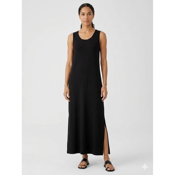 Eileen Fisher Dresses & Skirts - Eileen Fisher Black Sleeveless Viscose Jersey Midi Dress Small S/P Side Slits